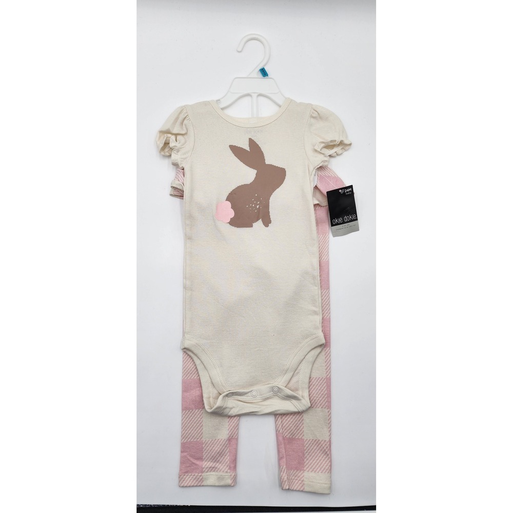 Cute Baby Girls 2 Piece Outfit Set Bunny‎ Bodysuit & Plaid Pants 24M NWT Pink